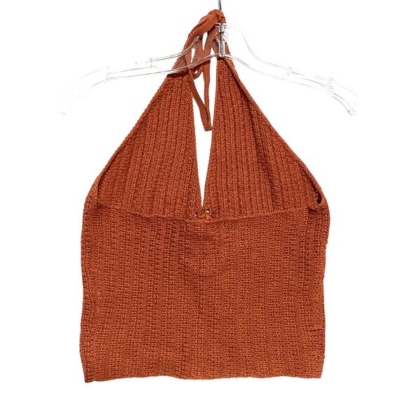 Forever 21 Crochet Knit Halter Crop Top S Tie Open Back Boho Hippie Y2K Country - Picture 3 of 7